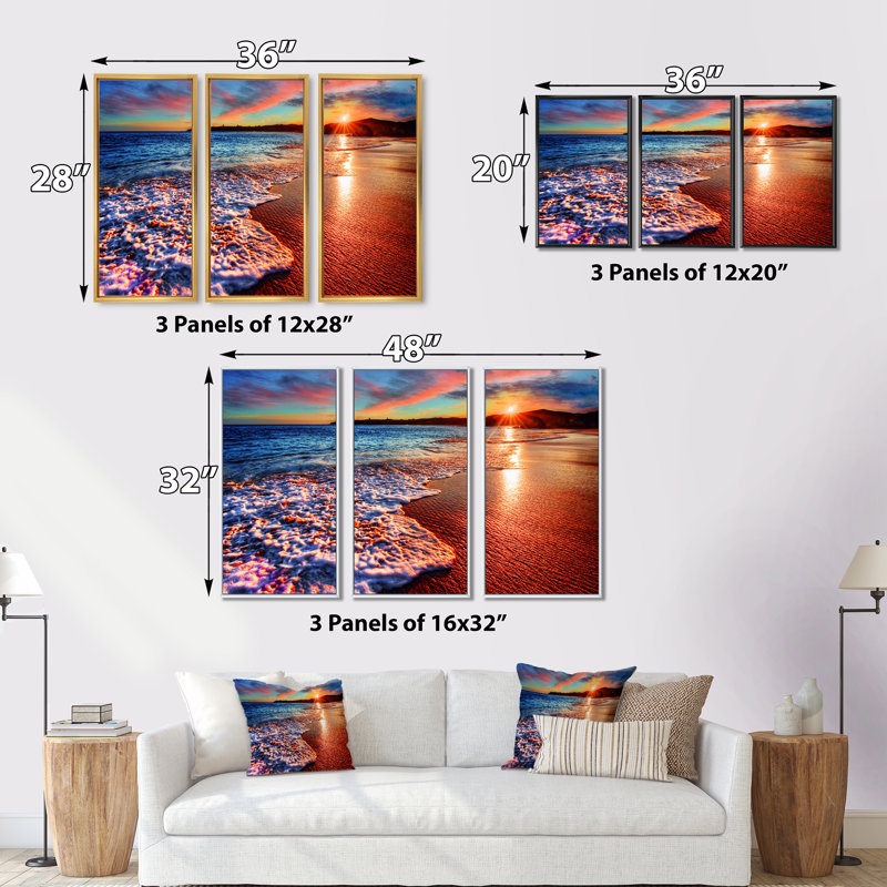 Placid Shore and Whimsical Clouds I - ensemble d'art mural sur toile encadré nautique et côtier, L 36 po x H 20 po x P 1 po
