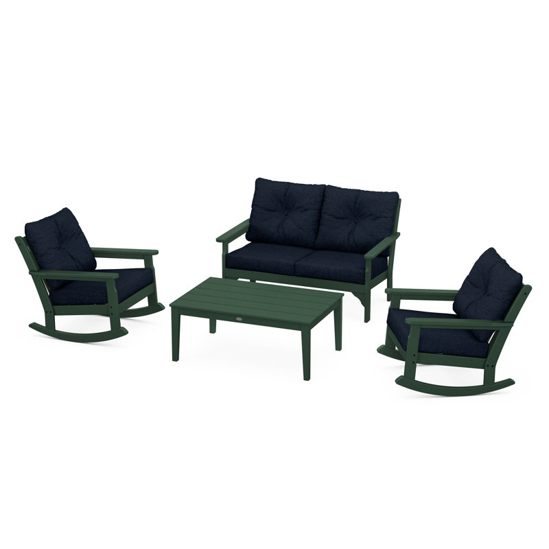 Vineyard 4-Piece Deep Seating Rocking Chair Set, Green, Marine Indigo