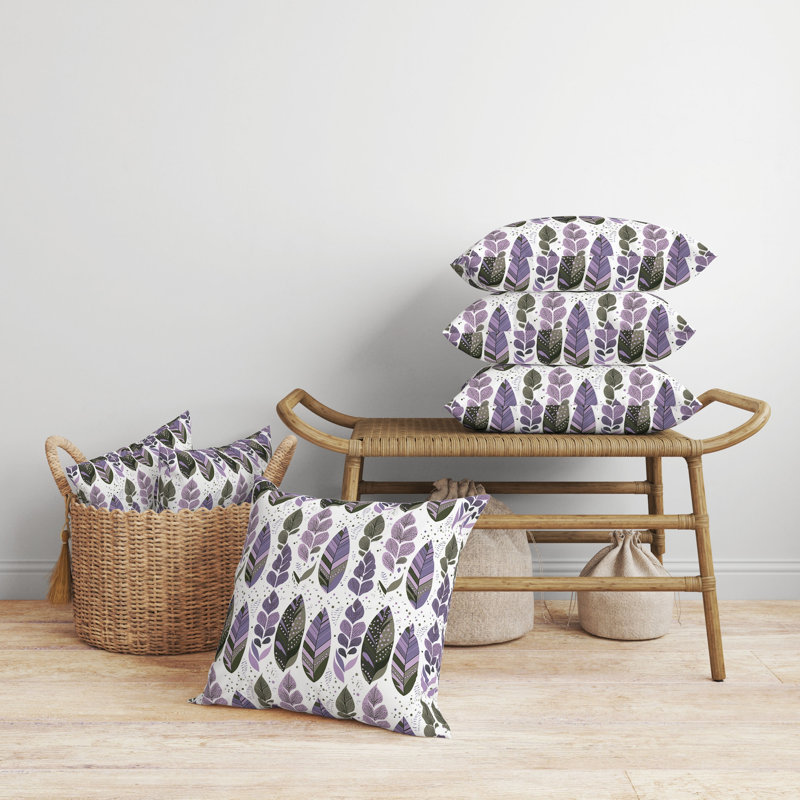 Coussin Tribal Leafy Treasures, H 20 po x l 20 po, Floral mauve / vert