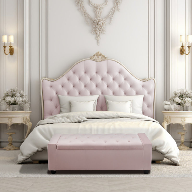 Banc de rangement rembourré en velours Muneeb, Rose