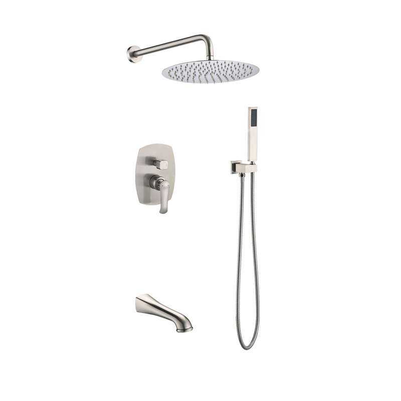 Système de douche mural avec pomme de douche à main et bec de baignoire, Nickel brossé