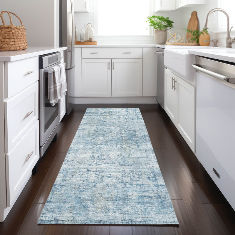 Machine Washable Indoor/Outdoor Xhevrie Blue Rug, Runner 2'3" x 7'6"