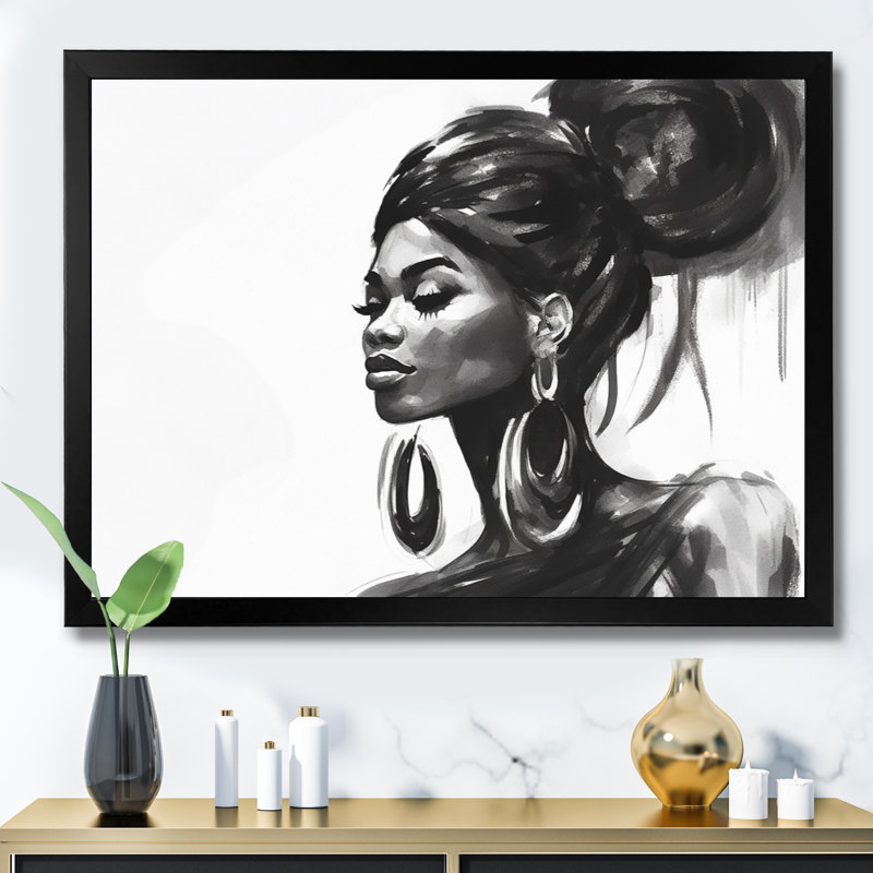 Noir et blanc, femme afro-américaine I - Portrait, reproduction sur toile, H 34 po x l 44 po x P 1,5 po