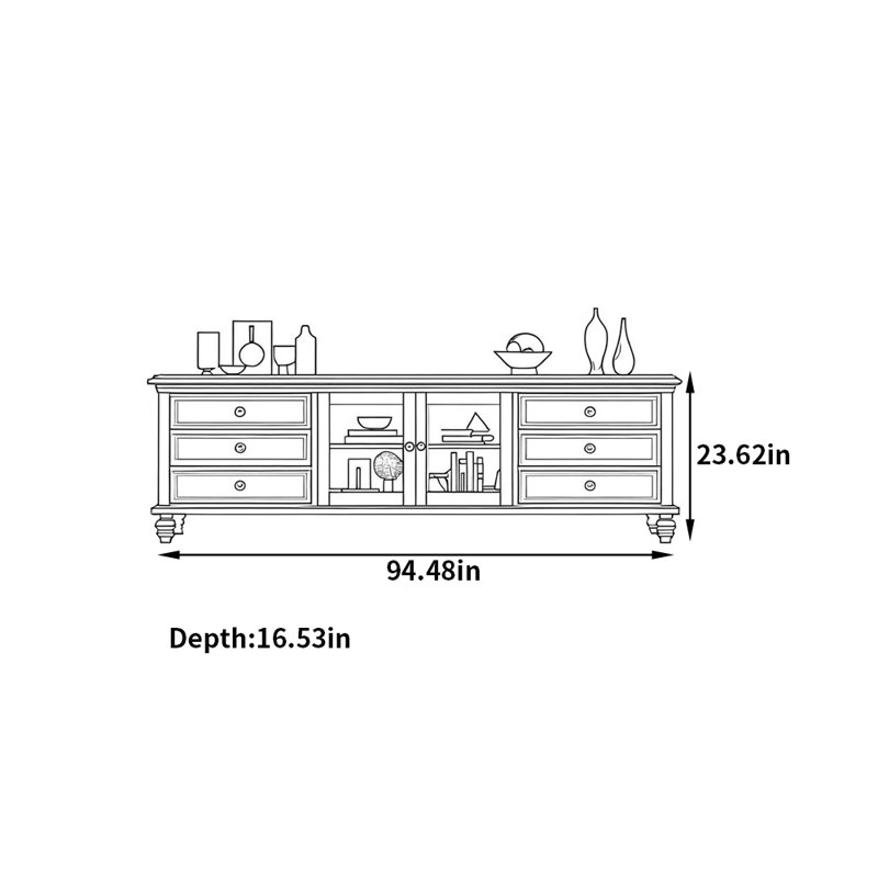 Meuble télé de style américain, H 23,26 po x l 94,48 po x P 16,53 po, Noir noyer