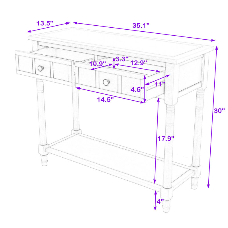 Charmie Wooden Console Table with Two Drawers and Open Shelf for Living Room, Espresso