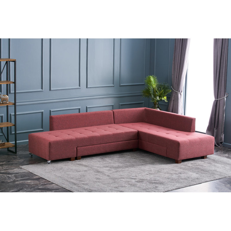 Canapé-lit large de 110,2 po Harjeevan, Orienté à droite, 100 % polyester rouge bordeaux
