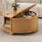 Round Coffee Table with Storage, 31.5" Mid Century Modern Fluted Coffee Table with 360° Curved Sliding Door-1472081143