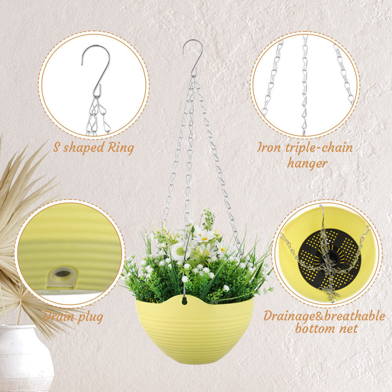 Colorful Resin Self-Watering Hanging Planters with Metal Chain, 8 Inch, 16 Pack