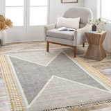 Tapis géométrique en coton tissé à plat noir / bleu sarcelle / moutarde / beige clair Olmstead