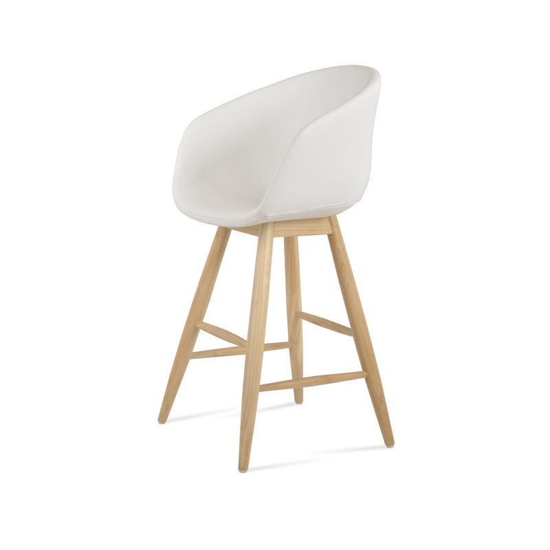 Tribeca Baba Counter & Bar Stool, White Oak, Counter Stool = 22.5” Seat Height, White Faux Leather