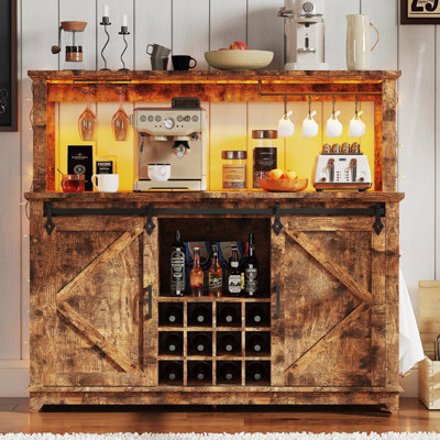 Buffet de 55 po avec prise de courant, lumière DEL et portes de grange