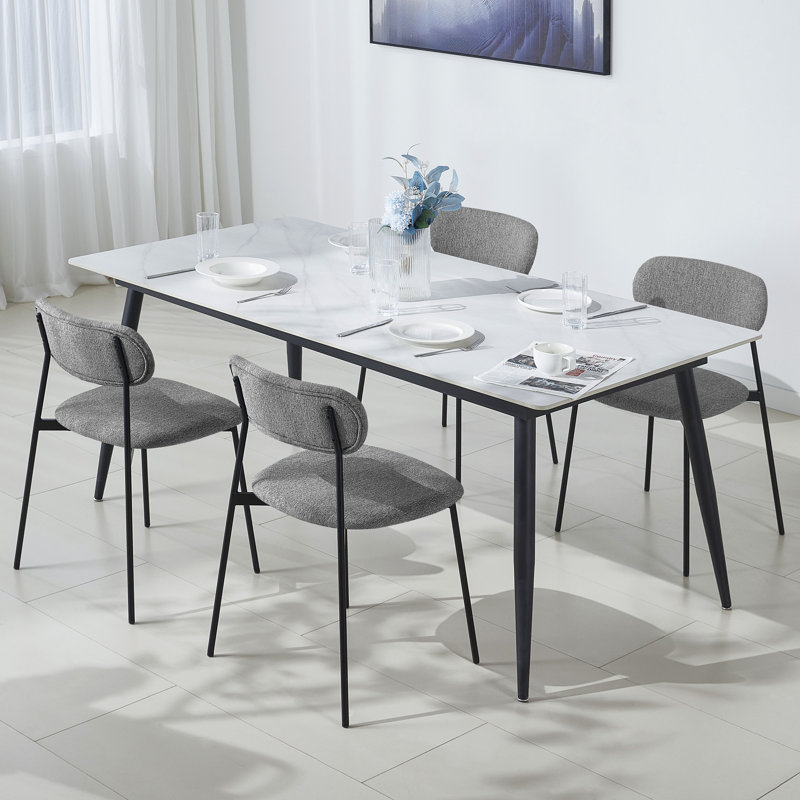 47.5cm H Linen Upholstered Metal Cross Back Side Chair in Dark Gray