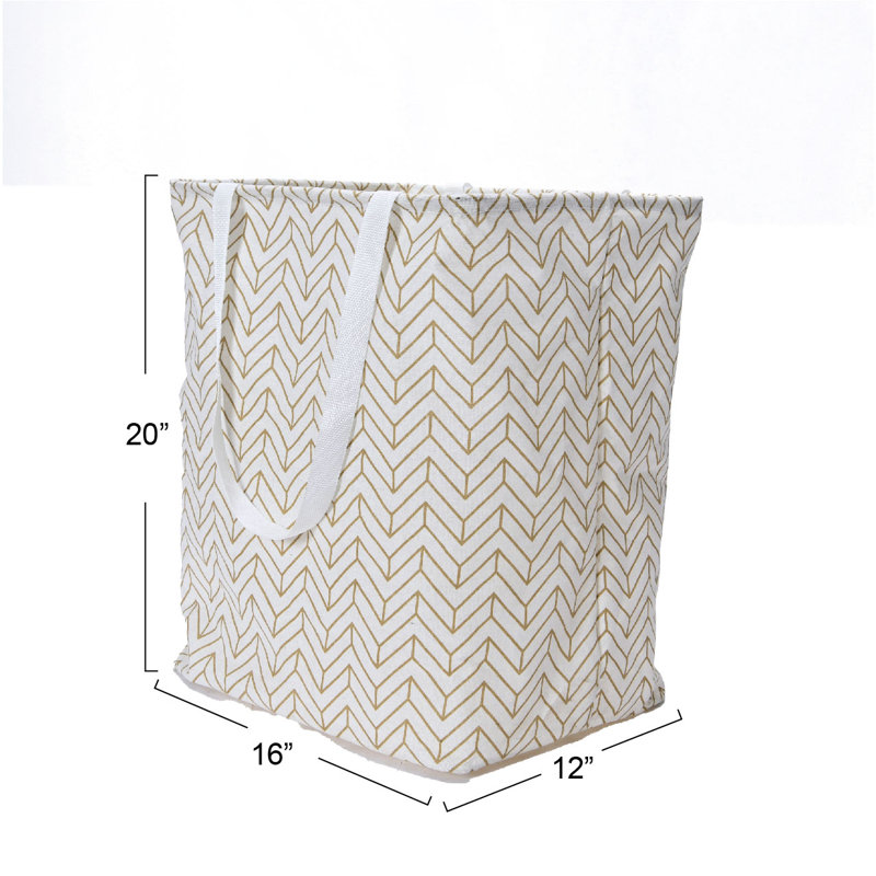 Reusable Grocery Canvas Laudry Basket, Tan Chevron