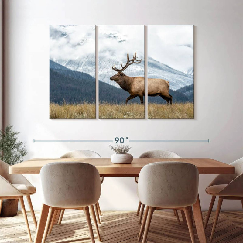 " Mountain Bull Elk " 3 - Pieces, 48" H x 74" W x 1.25" D