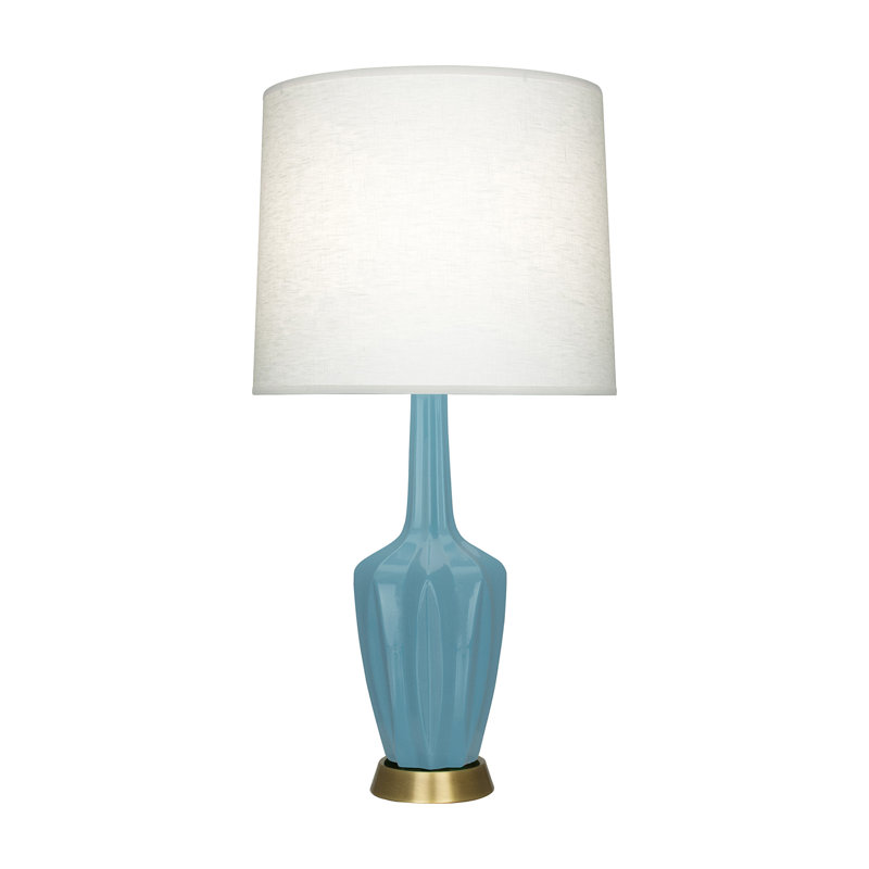 Petite lampe d'appoint Emma, Bleu acier émaillé, H 30 po x l 6,25 po x P 15 po, Céramique / métal