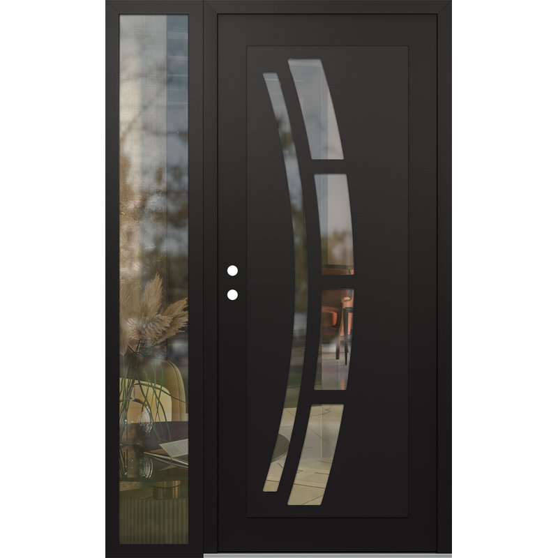 C12 droite 52 po X 80 po Panneau en acier noir et verre transparent noir et noir avec porte d'entrée avant en verre transparent Sidelite