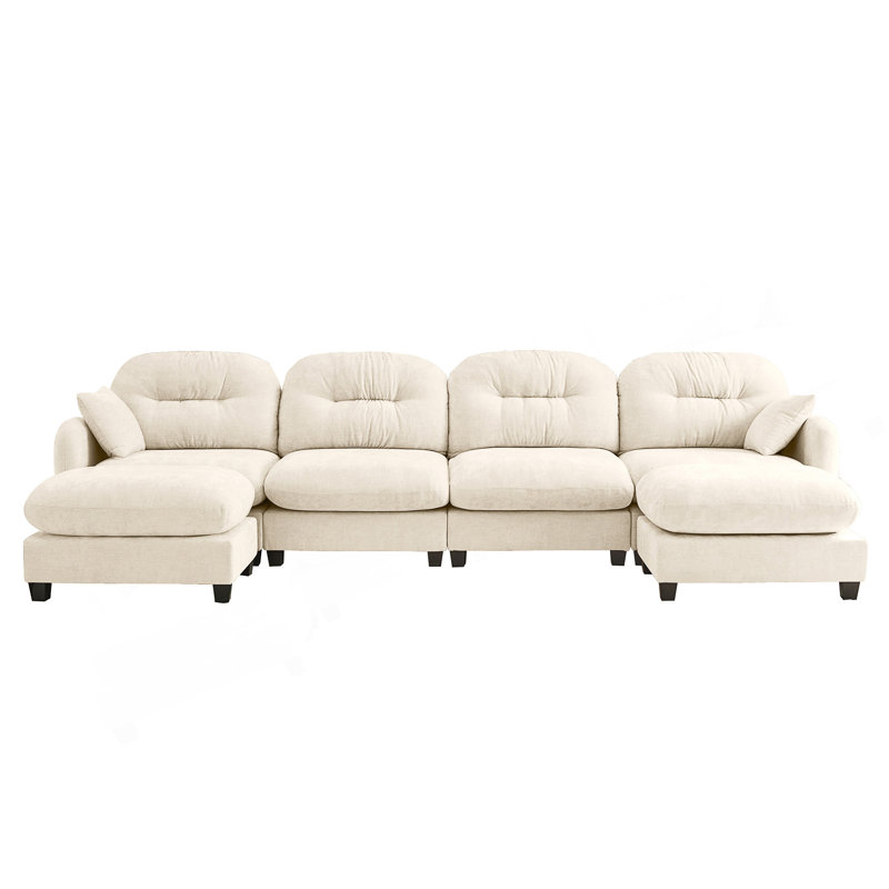 Modular U-Shaped Sectional Sofa With Ottoman, Chenille Fabric, Tufted Backrest, And Ergonomic High-Density Foam Seating.