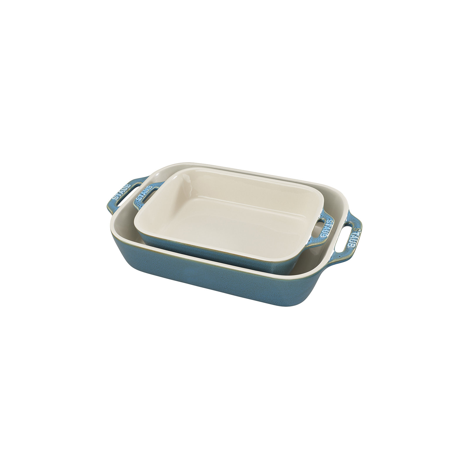 Ceramique Rectangular Baking Dish Set 2 Piece, Rustic Turquoise
