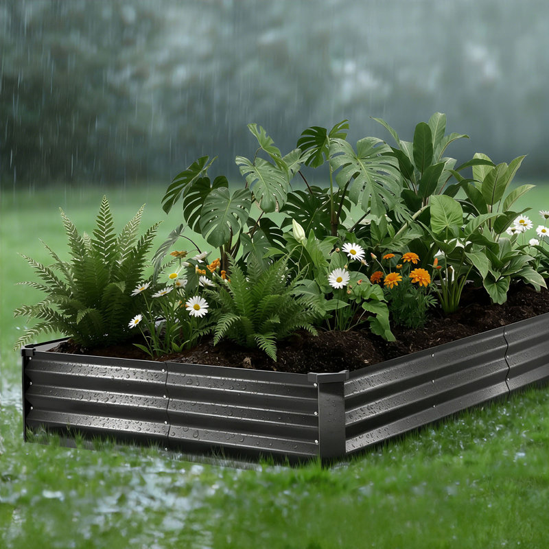 Galvanized Raised Garden Beds, 8 x 4 x 1 ft, Rectangular Metal Planter Boxes Kit Outdoor, Bottomless Elevated Planting Box with Gloves, Alu-Zinc, for Growing Flowers Vegetables, Dark Gray
