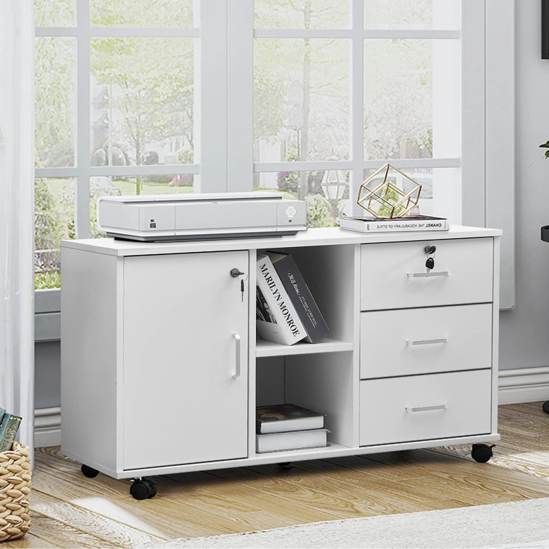 Lakeith 89.9cm Wide 3 -Drawer Mobile File Cabinet, White