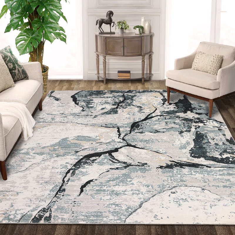Abstract Machine Washable Rug for Living Room Bedroom Modern Non-Slip Low Pile Rubber Backing Area Rug for Playroom Office Kitchen Dining Room Dorm and Bedside Decor