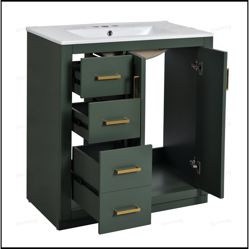 Meuble-lavabo autoportant en bois 30 po avec lavabo en céramique, Green