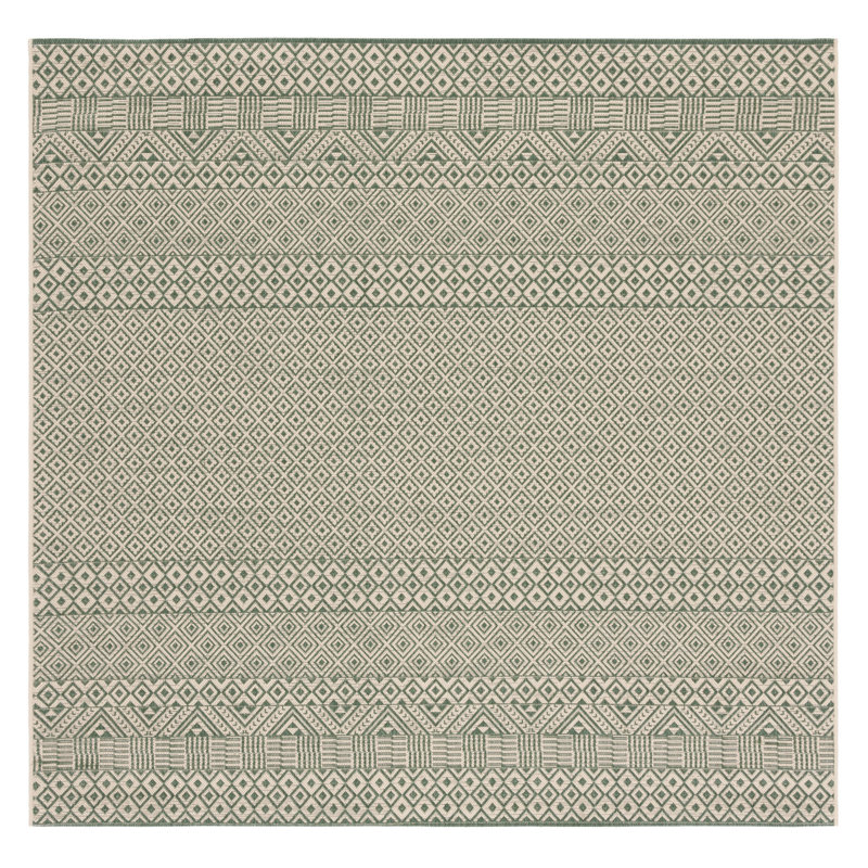 Tapis intérieur / extérieur vert foncé / beige Cate Southwestern, Carré 6 pi 7 po