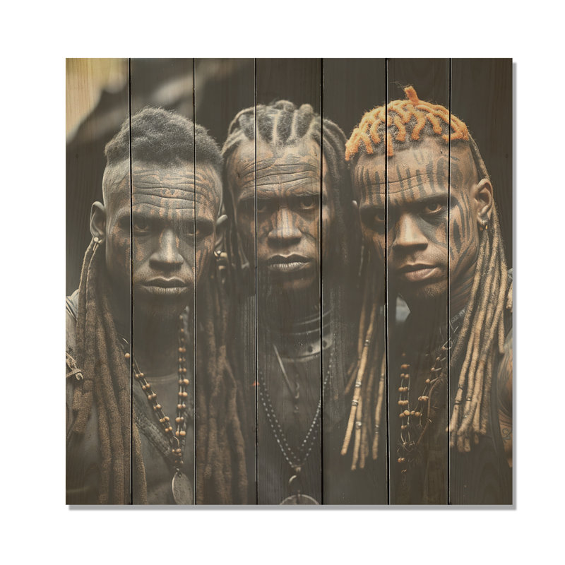 African Warrior Tribal Essence II - Tribal africain sur bois, H 25 po x l 25 po