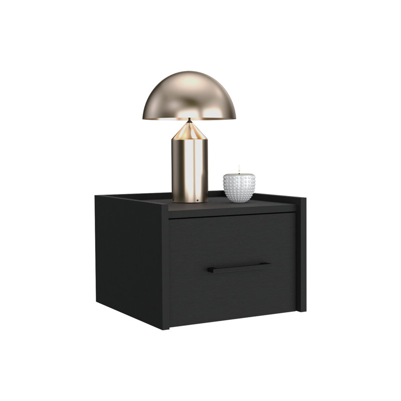 Breeland Floating Nightstand, Space-Saving Design with Handy Drawer and Surface, Black
