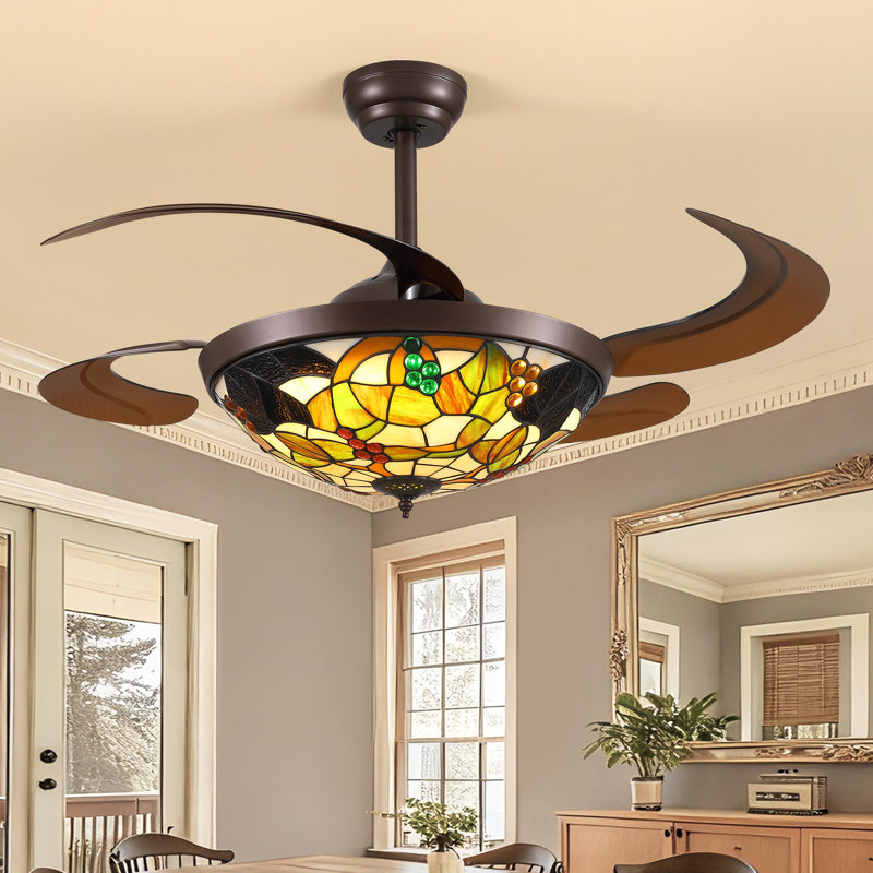 Ventilateur de plafond 48 "en verre coloré avec lumières DEL et télécommande