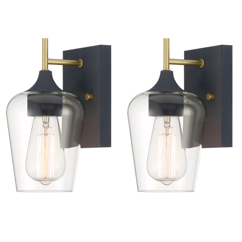 Breena 1-Light Dimmable Armed Sconce Wall Sconce, Satin Brass/Aged Zinc