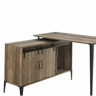 Bureau d'écriture en chêne rustique avec porte de grange coulissante