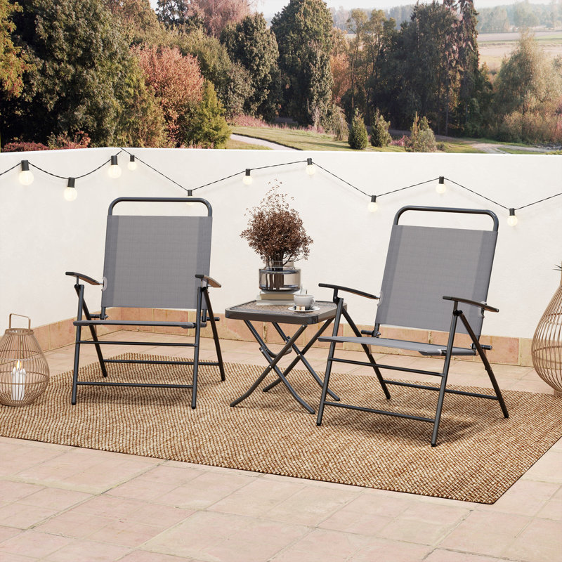 Folding Bistro Set with Adjustable Back, Small Patio Set, Grey