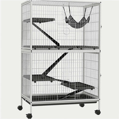 Cage pour petits animaux H 50 po à 5 niveaux PawHut, cage pour furet, cage pour grand chinchilla avec accessoire de hamac en fil d'acier robuste, abri pour petit animal avec 4 portes, plateau amovible