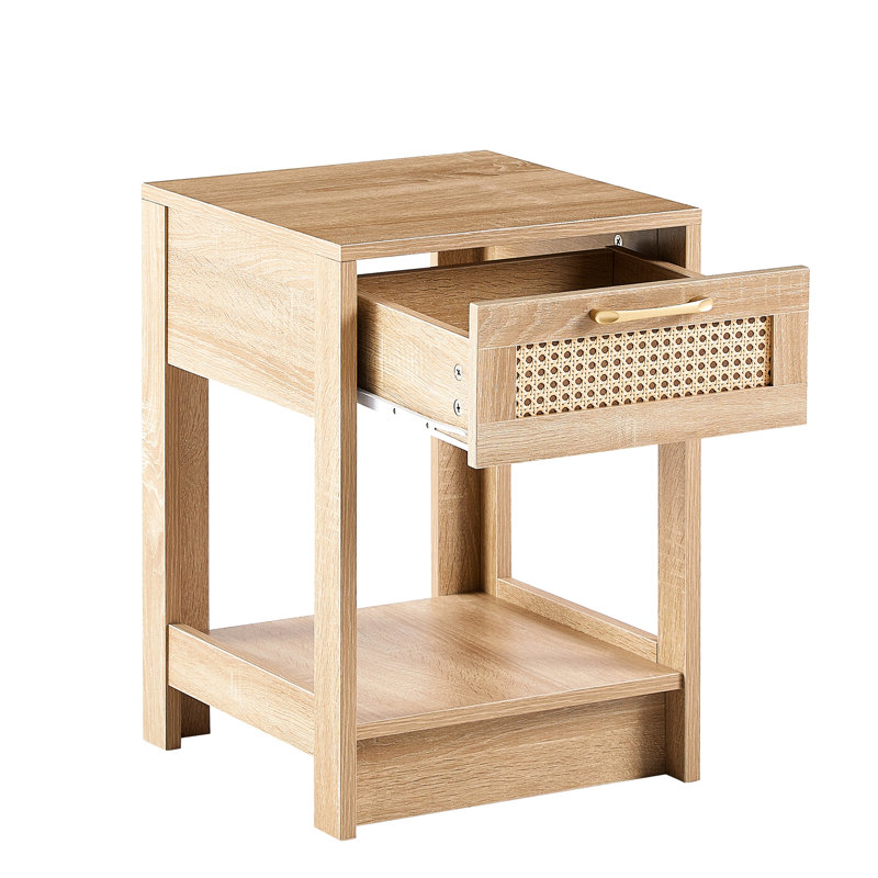 Table d'appoint de 15,85 po avec tiroir - moderne pour les espaces de vie. Couleur naturelle, corps, tiroir fonctionnel, capacité de charge de 120 lb dans la chambre à coucher et le bureau. Boîte de rangement coulissante,