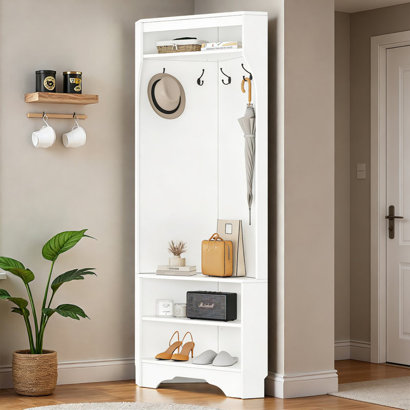 Arbre d'entrée en coin avec rangement pour chaussures et banc, Blanc