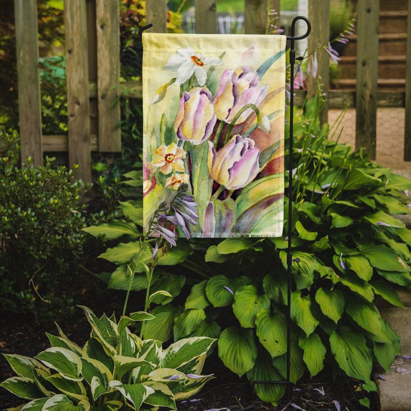 Drapeau de jardin tulipes et narcisses, H 15 po x l 11 po