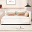 Lit de jour rembourré avec couchette, tissu en lin beige, sans sommier, cadre en bois stable et à long terme, requis-513045345