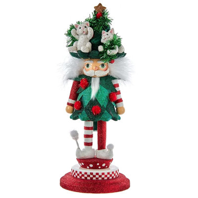 Kurt Adler Wooden Hollywood Nutcracker Collection, Cats in Christmas Tree Hat, 14in