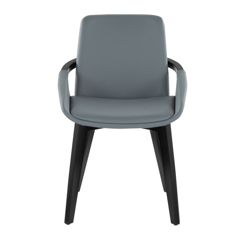 Chaise en bambou noir et similicuir gris, Gris