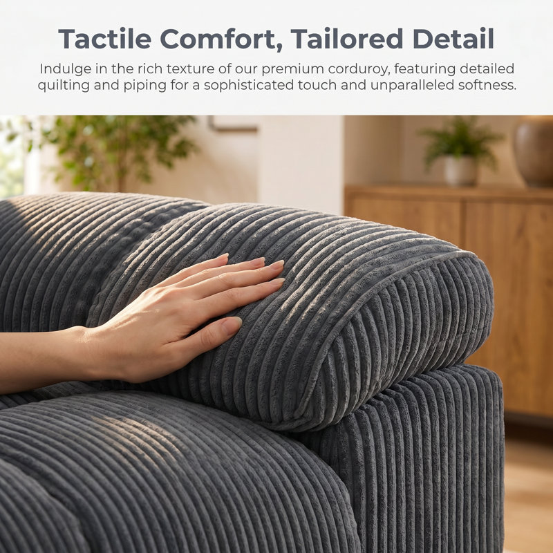 Causeuse inclinable électrique moderne en tissu rayé gris foncé avec sièges moelleux, dossiers de soutien et console centrale