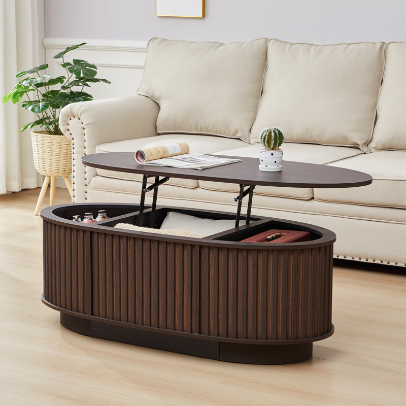 Table basse ovale à plateau relevable de 43,3 po avec rangement, Noir