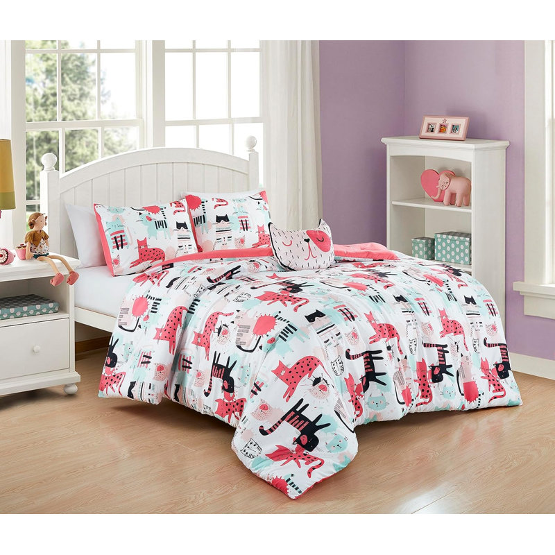 Ensemble d'édredon en microfibre avec chat, Grand lit