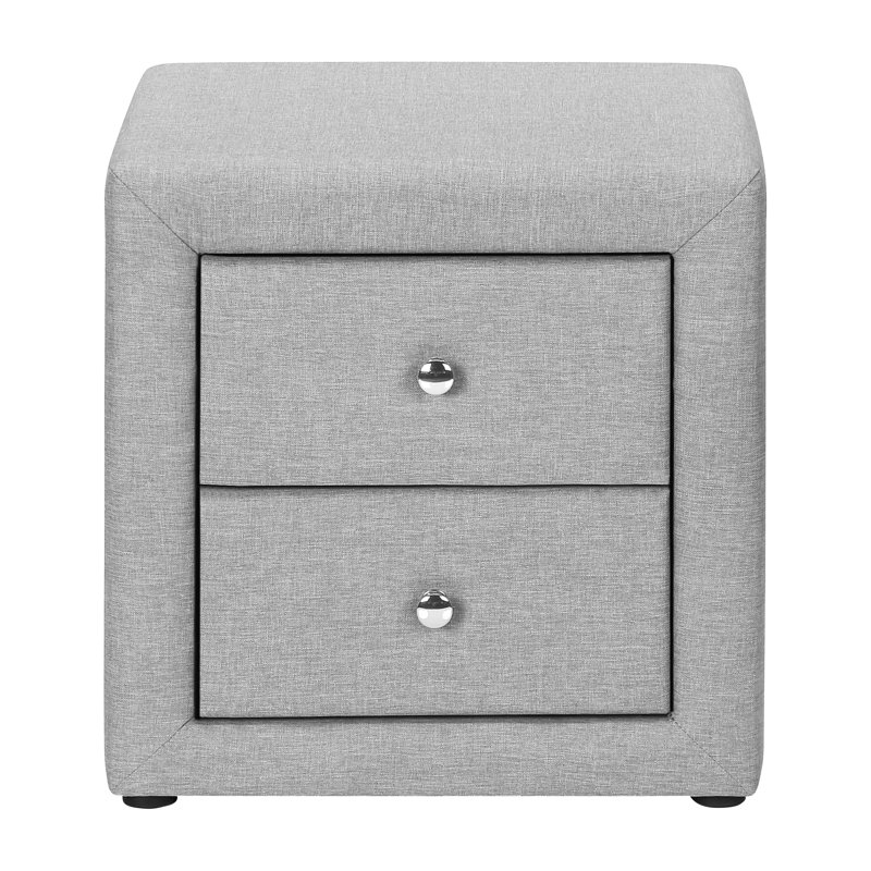 Table de chevet transitionnelle en lin gris avec tiroirs de rangement - table de chevet transitionnelle avec boutons chromés, l 20,5 po x P 16,25 po x H 20,75 po