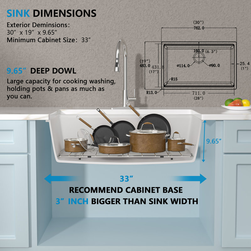 30'' L Single Bowl Quartz Kitchen Sink