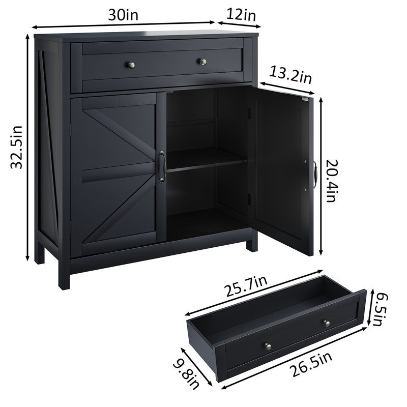 Buffet Cabinet For Kitchen With Adjustable Shelf And Drawer, Black Colour Dining Room Drawer In Style