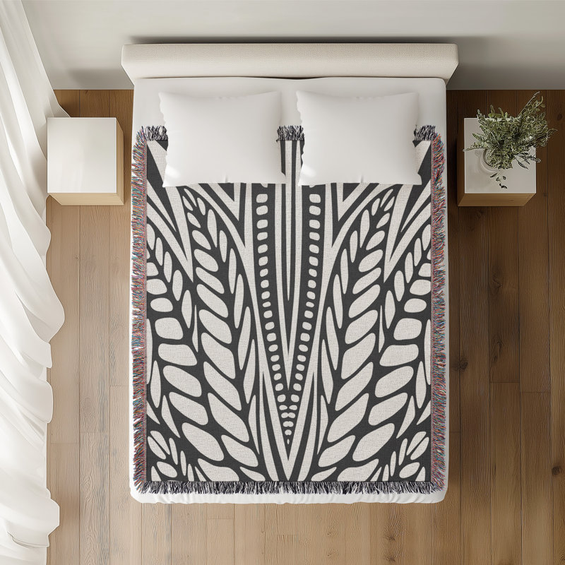 Jeté en coton Buga Abstract Pirnt, Jeté 50 po x 60 po, Beige