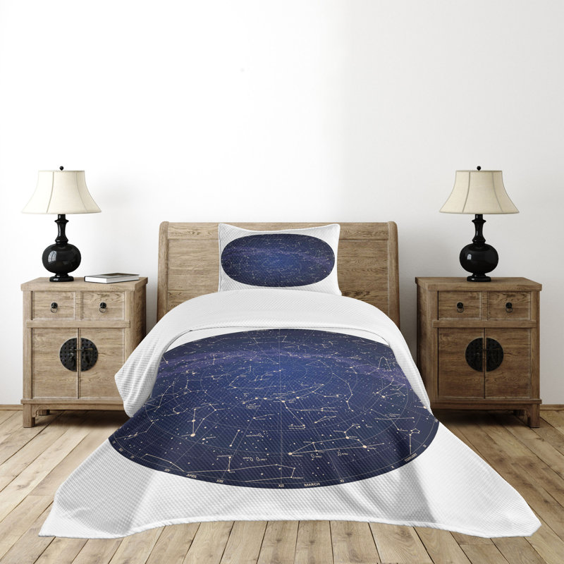 Twin Blue Constellation Quilted Bedspread Set with Pillow Sham