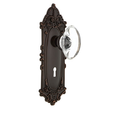 Victorian Plate with Decorative Keyhole and Oval Clear Crystal Door Knob