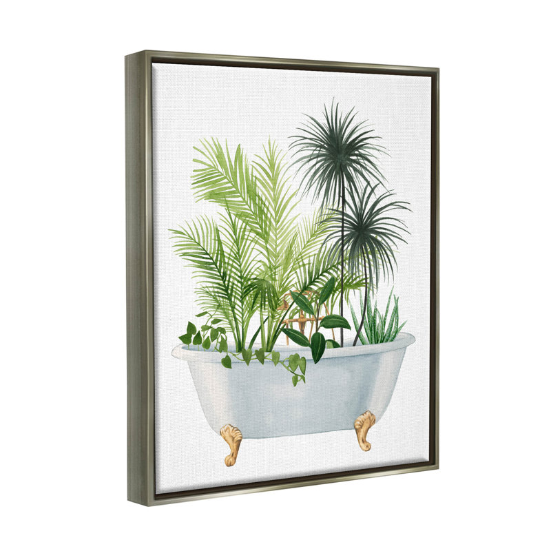 «Mixed Plant Leaves Antique Bathroom Tub Luster Grey», art mural sur toile flottante par Grace Popp